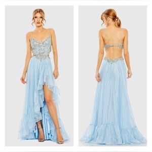 Ieena for Mac Duggal 2212 NWT Blue Embellished Cut Out Open Back High L…